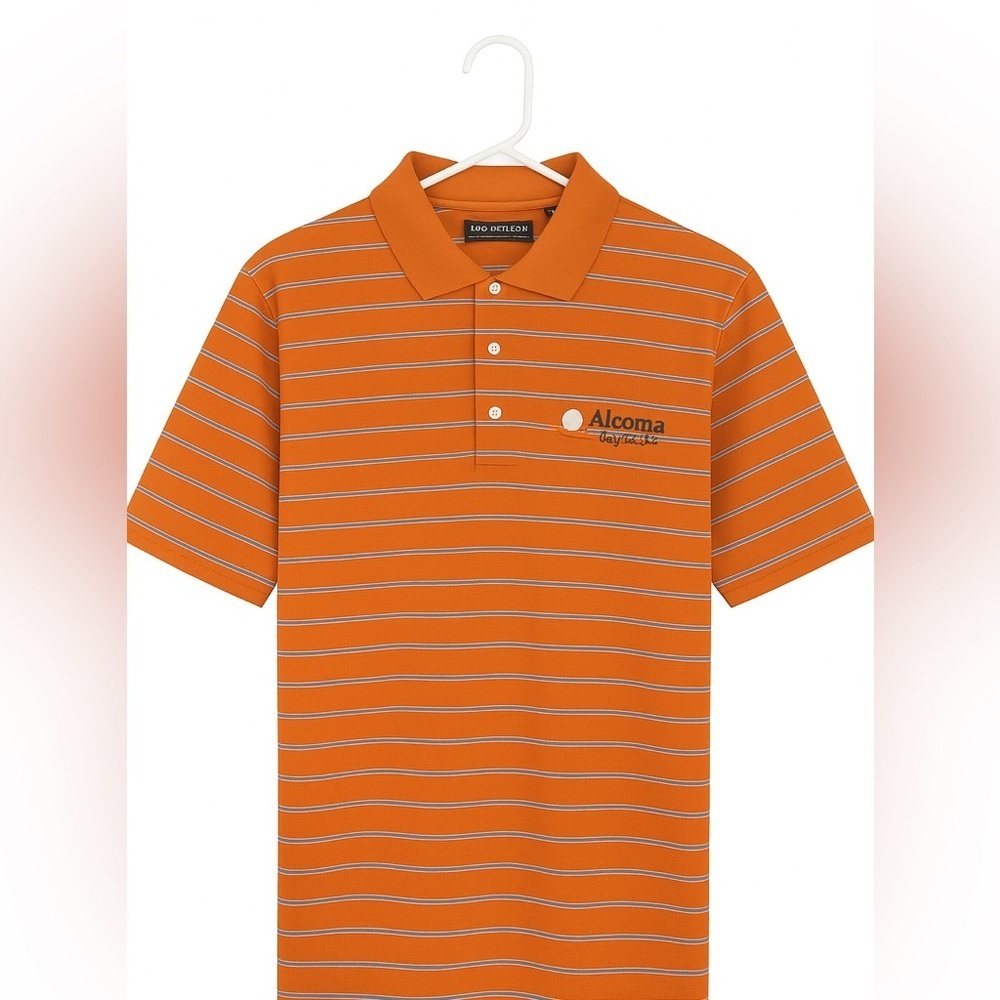 Oxford Golf Men’s XL Alcoma Country Club Polo Orange & Blue Striped Short Sleeve - Picture 1 of 2